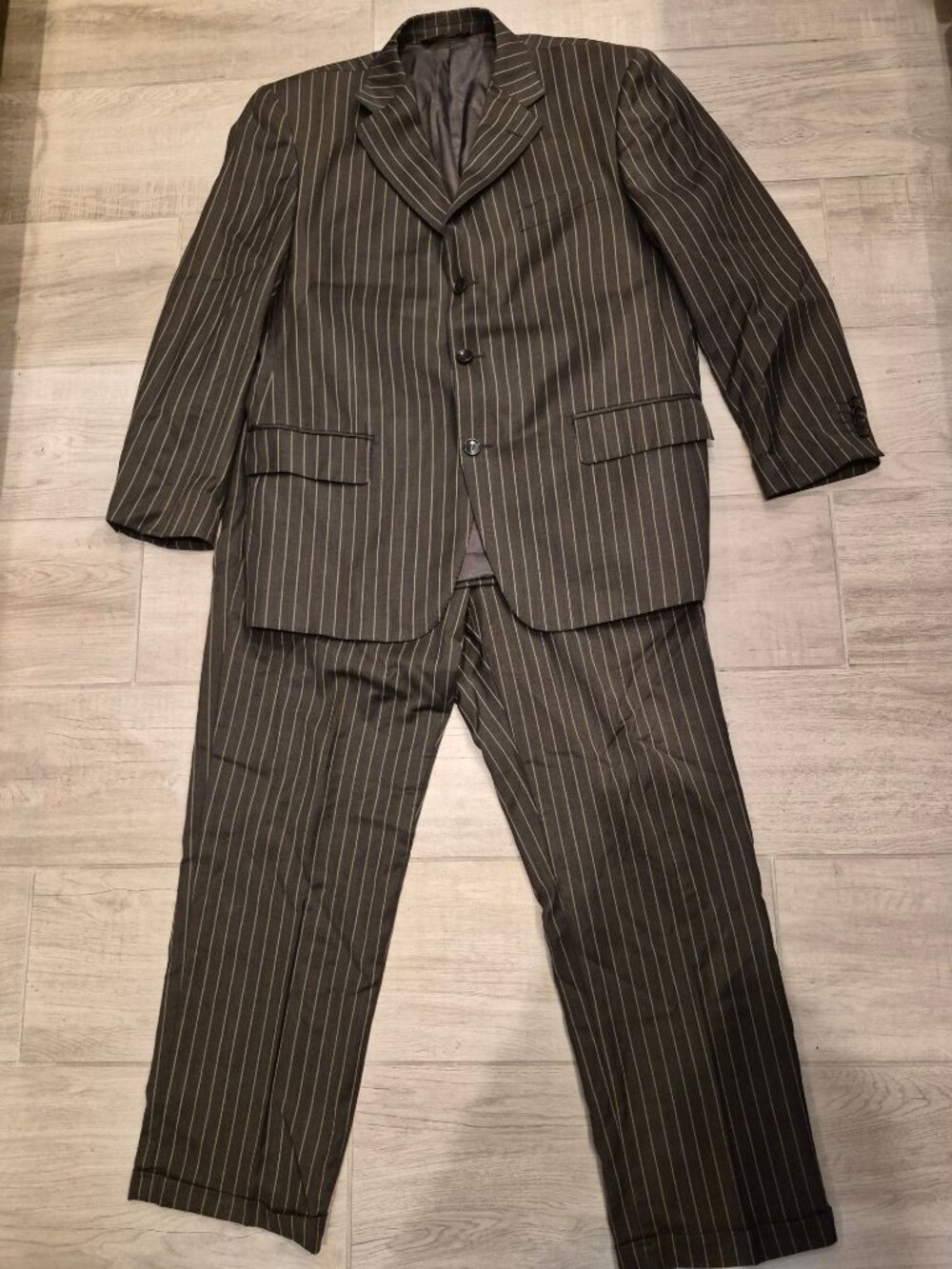 Lama Lux Mens Pinstripe Suit 2-Piece Merino Wool Blend Brown Beige Italy Size 46